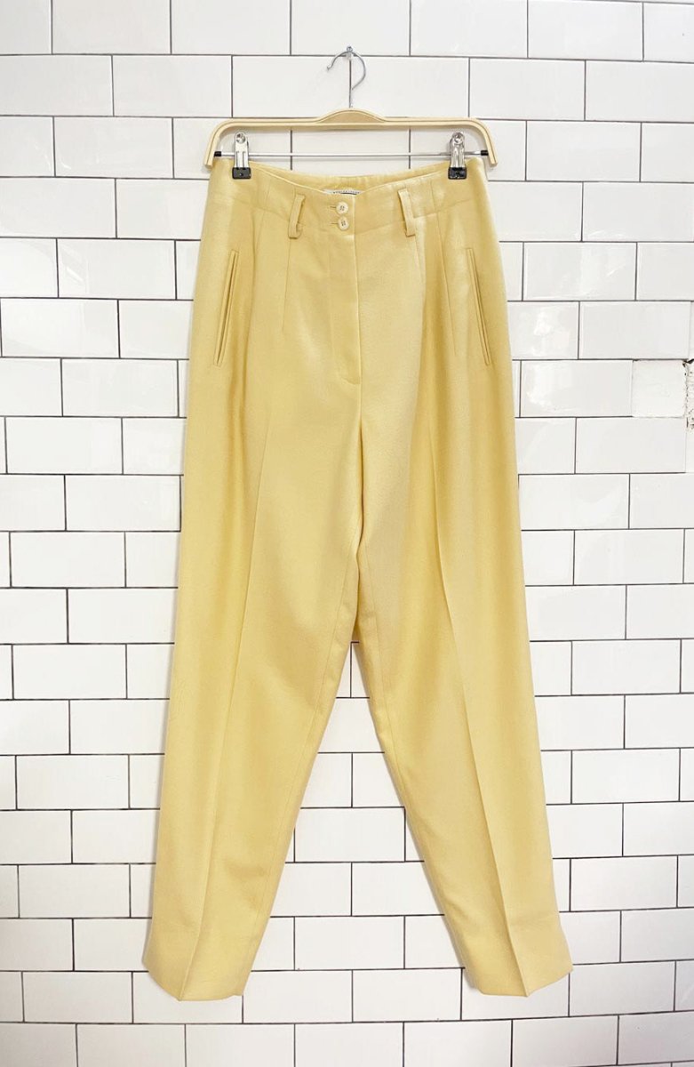vintage apriori 100% wool slit hem high rise trouser | butter yellow - good market thrift store