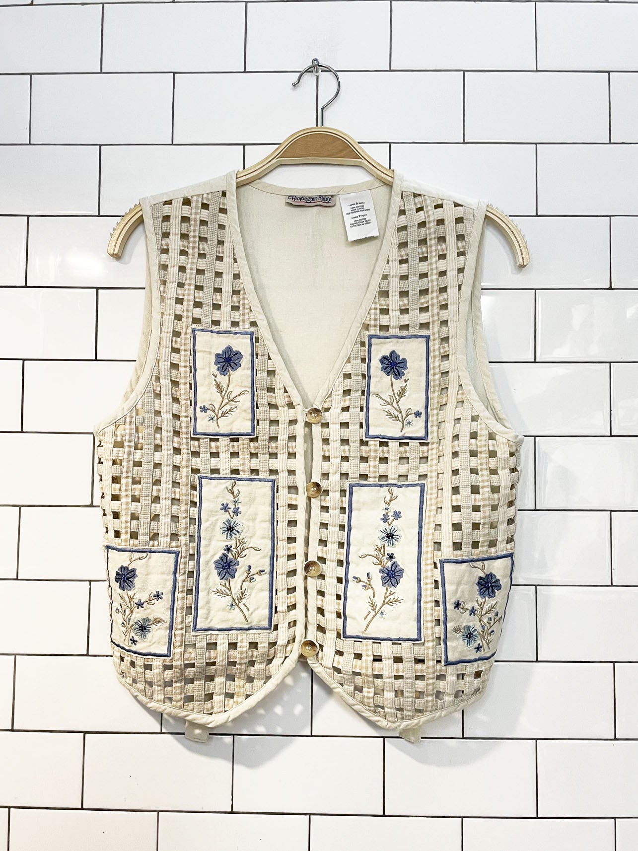 vintage huntington ridge open basketweave floral vest | made in india