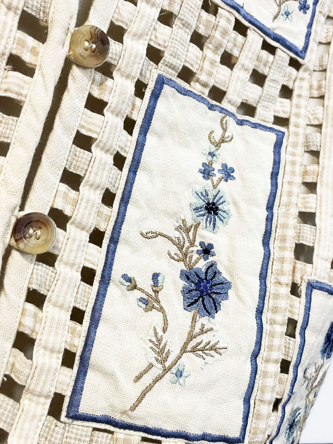 vintage huntington ridge open basketweave floral vest | made in india