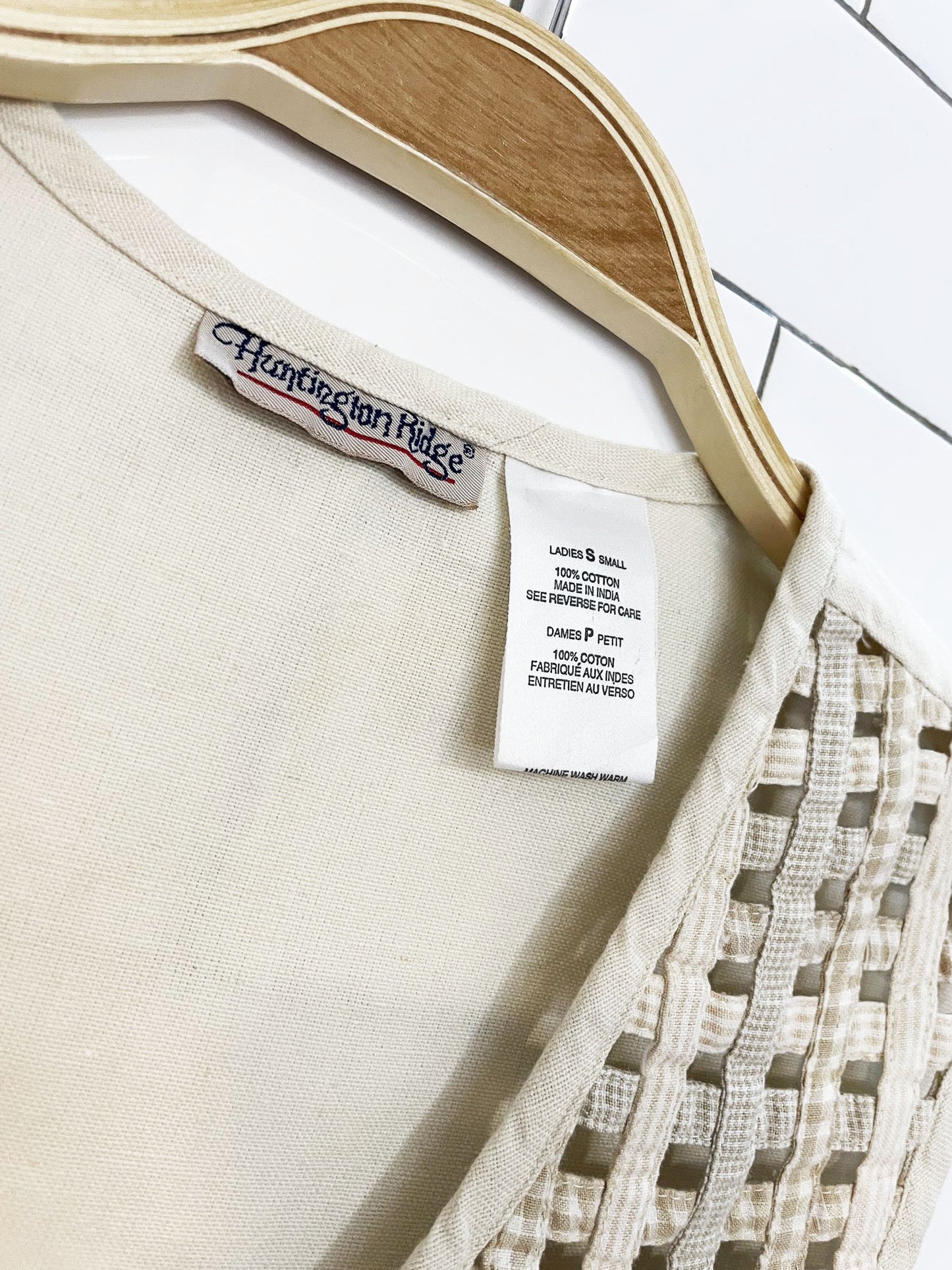 vintage huntington ridge open basketweave floral vest | made in india