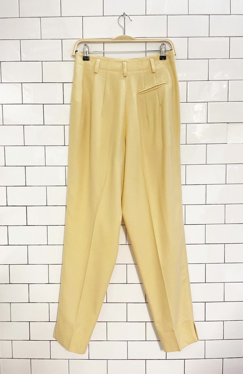 vintage apriori 100% wool slit hem high rise trouser | butter yellow - good market thrift store