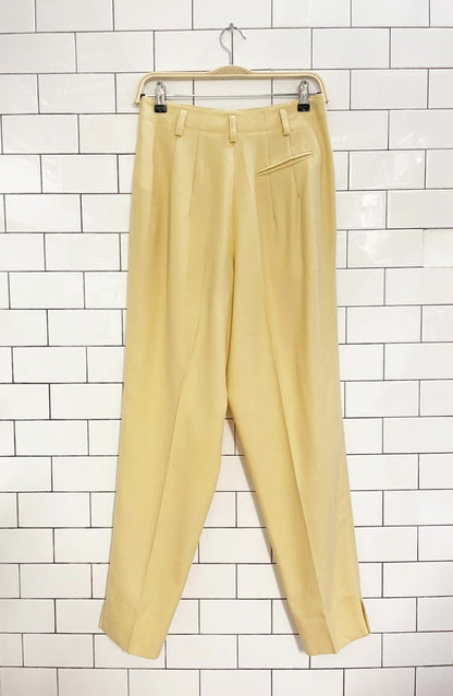 vintage apriori 100% wool slit hem high rise trouser | butter yellow - good market thrift store