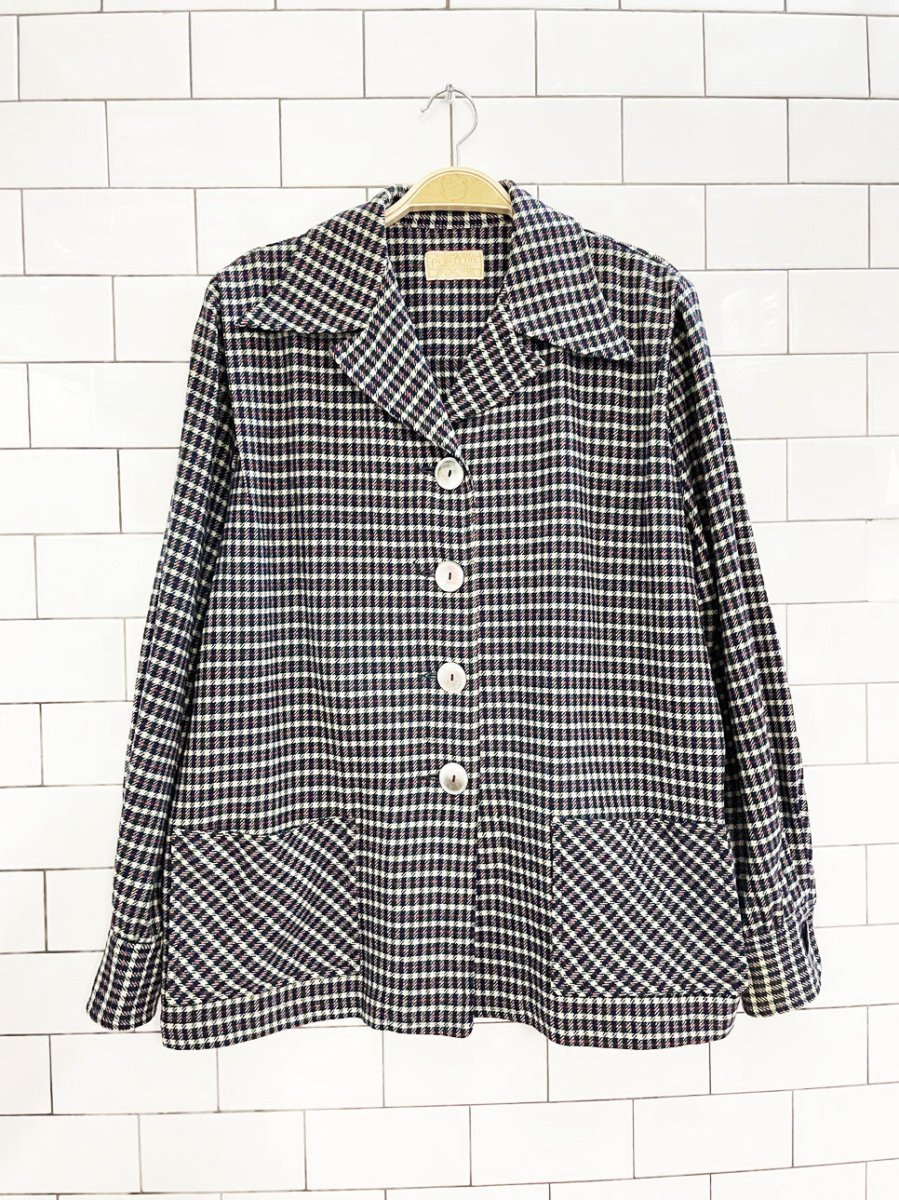 vintage 70s pendleton 100% wool pleated shoulder plaid shirt jacket - good market thrift store