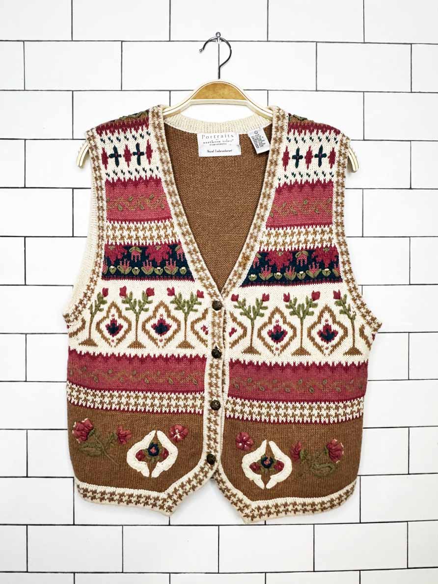 vintage 90s northern isles ramie-blend hand-embroidered knit vest | portraits