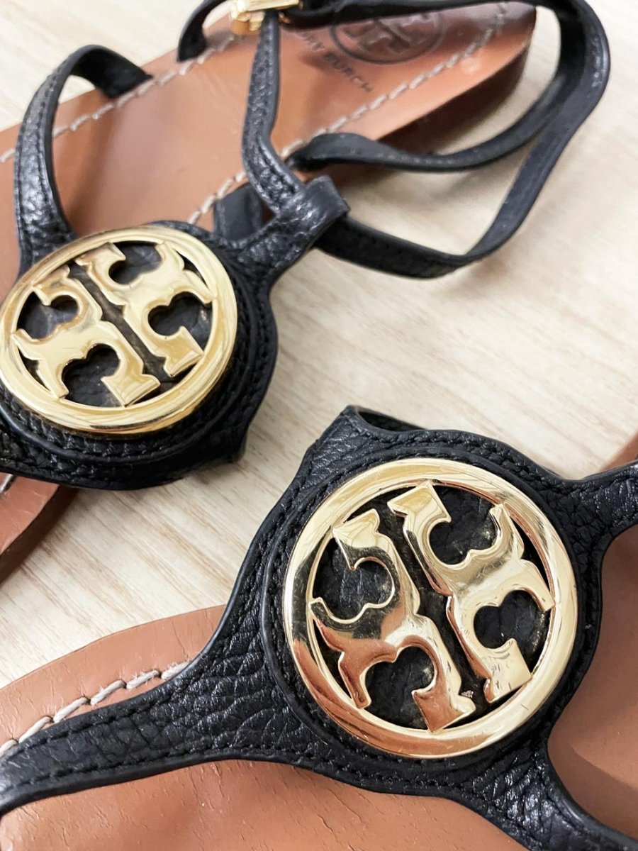 tory burch leticia leather logo thong sandal - good market thrift store