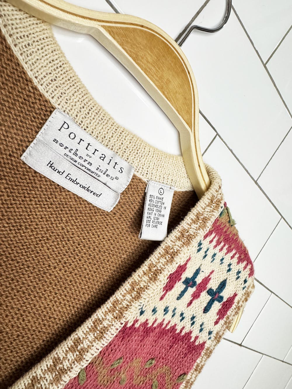 vintage 90s northern isles ramie-blend hand-embroidered knit vest | portraits