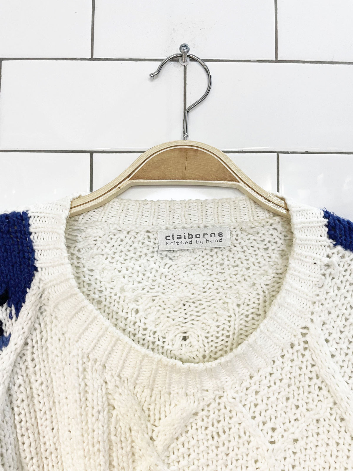 vintage liz claiborne hand-knit chunky argyle sweater