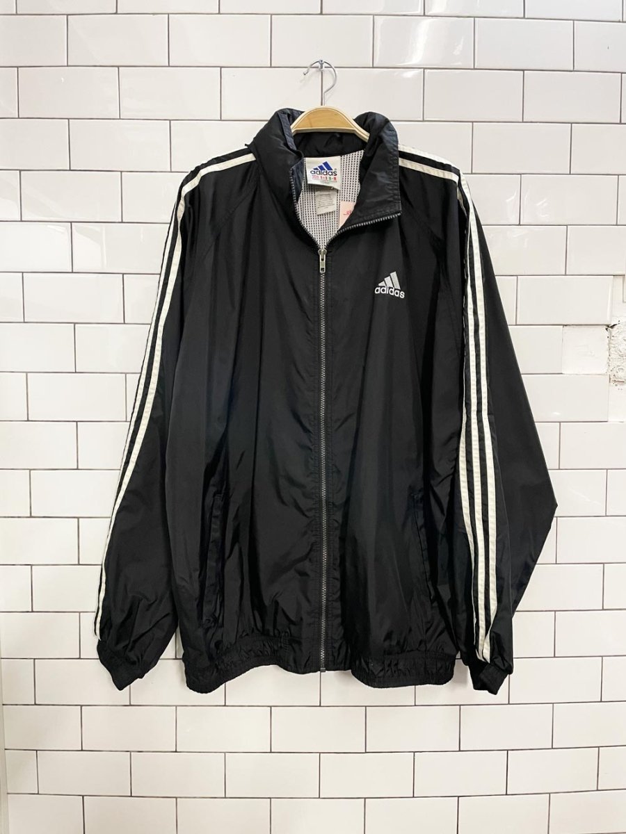 vintage 00s adidas 3 - stripes packable hood track jacket - good market thrift store