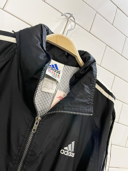 vintage 00s adidas 3 - stripes packable hood track jacket - good market thrift store
