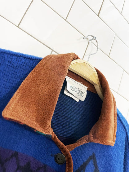 vintage jessie wool - blend suede trim southwestern knit jacket - good market thrift store