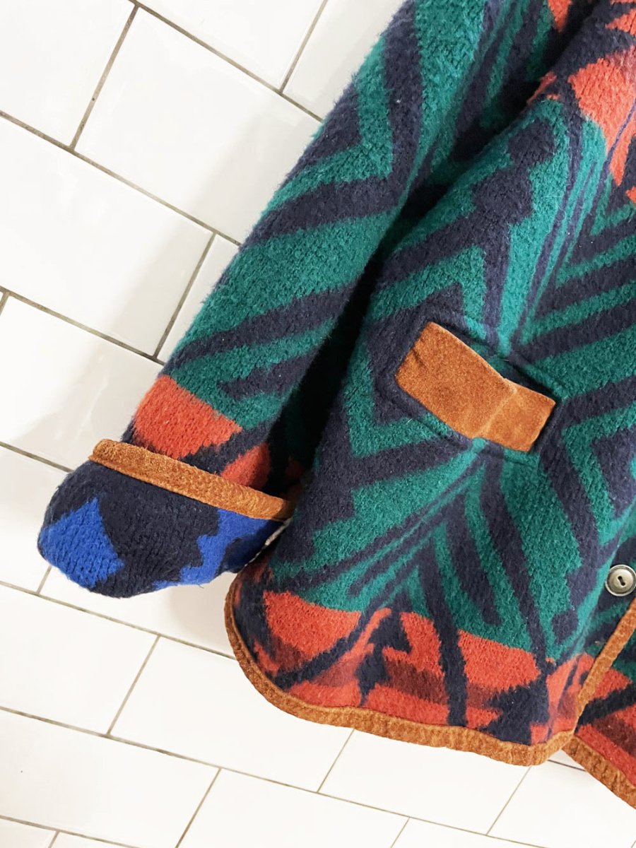 vintage jessie wool - blend suede trim southwestern knit jacket - good market thrift store
