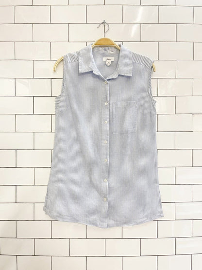 japna blue stripe sleeveless shirt - good market thrift store