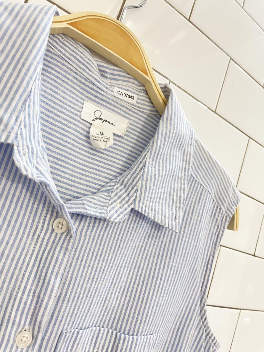 japna blue stripe sleeveless shirt - good market thrift store
