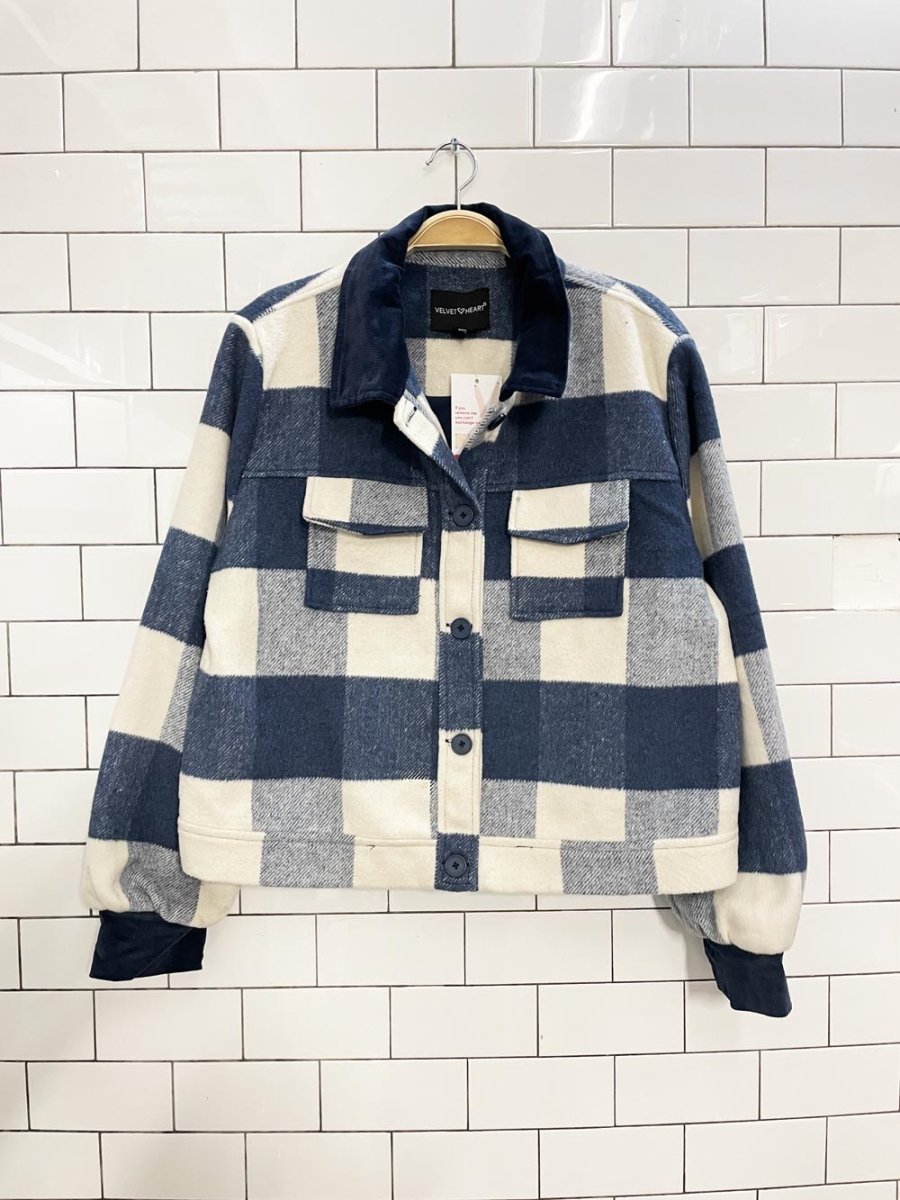 velvet heart plaid cord trim shirt jacket - good market thrift store