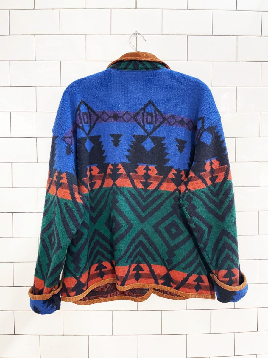 vintage jessie wool - blend suede trim southwestern knit jacket - good market thrift store