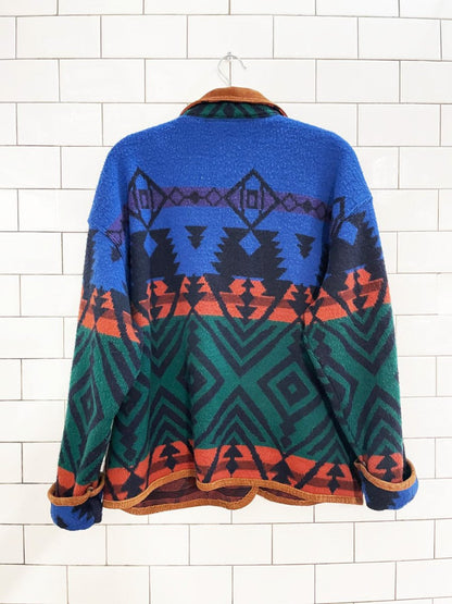 vintage jessie wool - blend suede trim southwestern knit jacket - good market thrift store