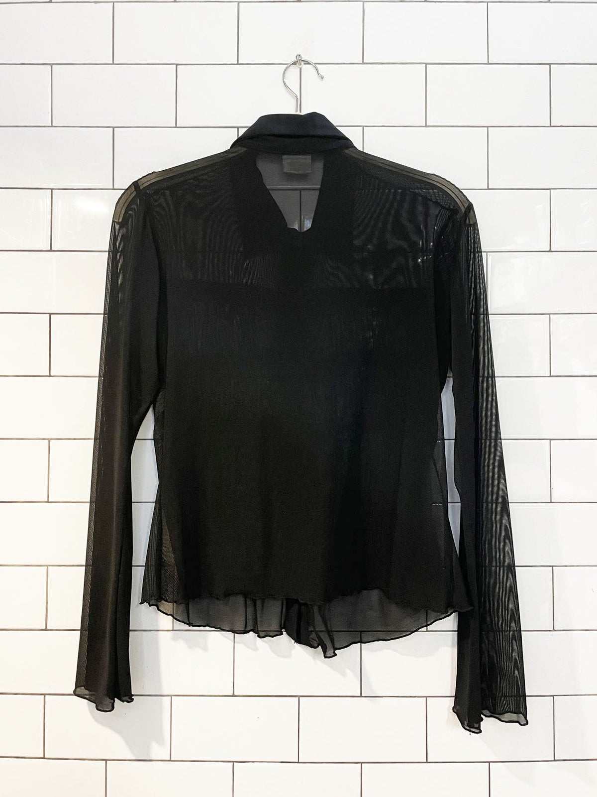 vintage by deep collection USA sheer tiered belle sleeve full button shirt