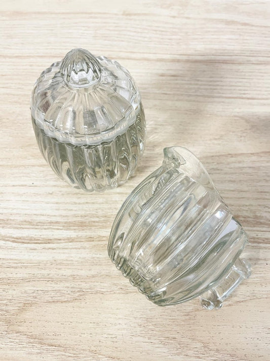 vintage ribbed depression glass sugar + creamer set - good market thrift store