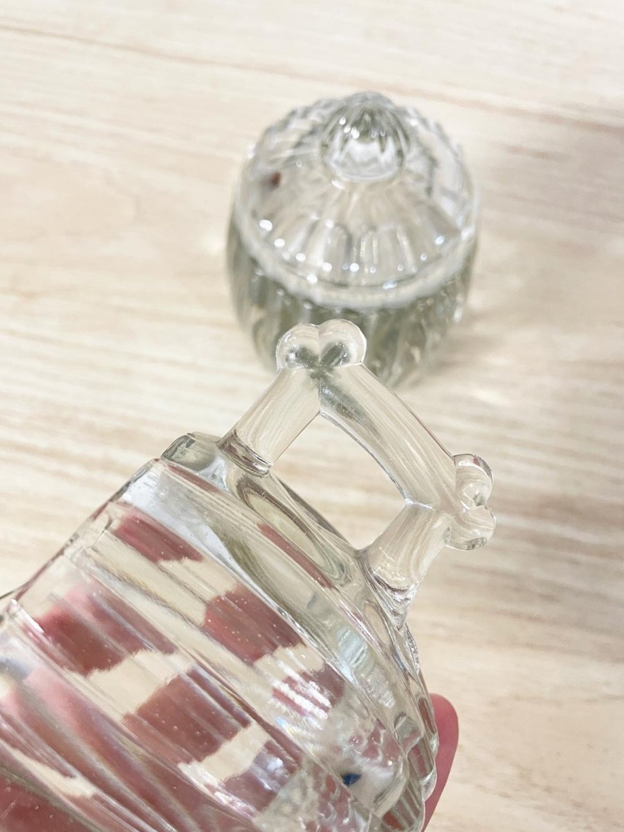 vintage ribbed depression glass sugar + creamer set - good market thrift store