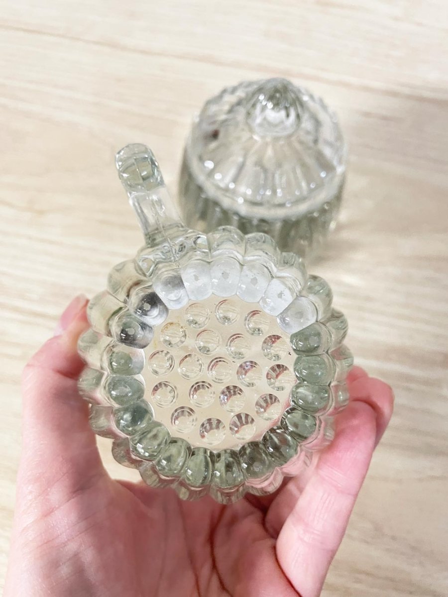 vintage ribbed depression glass sugar + creamer set - good market thrift store