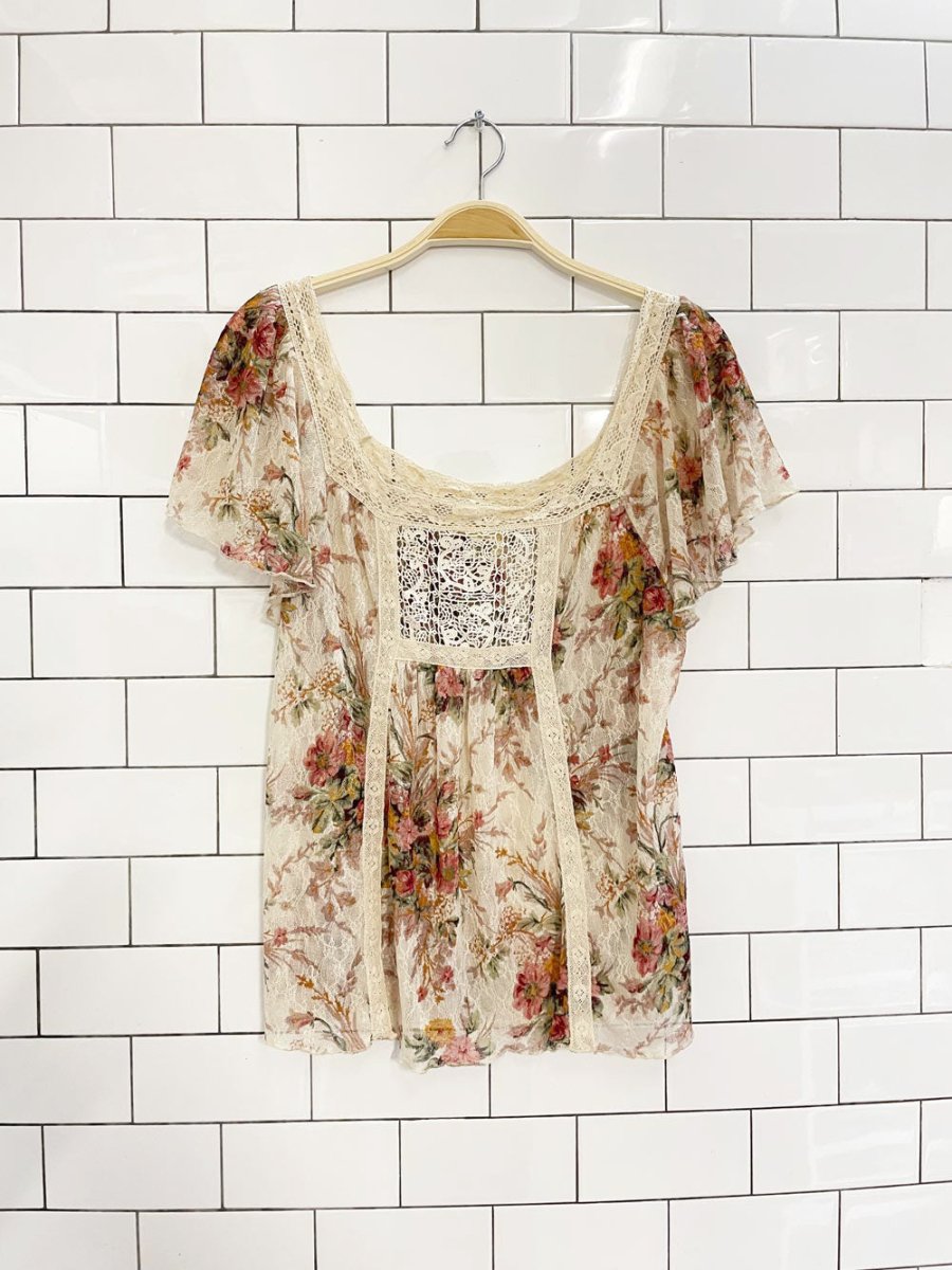 denim & supply RL boho floral mesh lace top | ralph lauren - good market thrift store