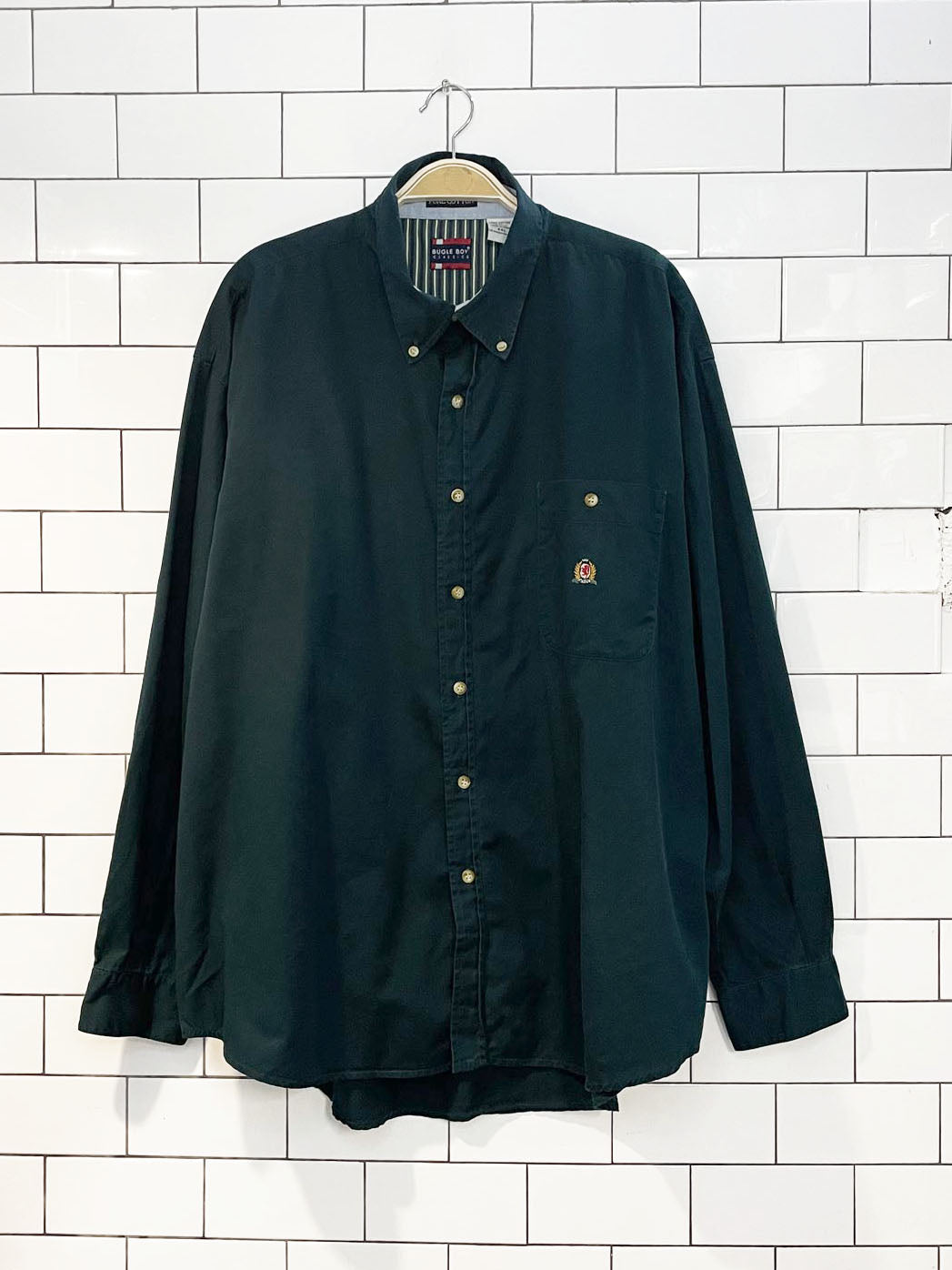 vintage 90s bugle boy crest pocket full button shirt