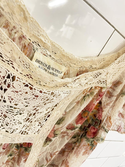 denim & supply RL boho floral mesh lace top | ralph lauren - good market thrift store