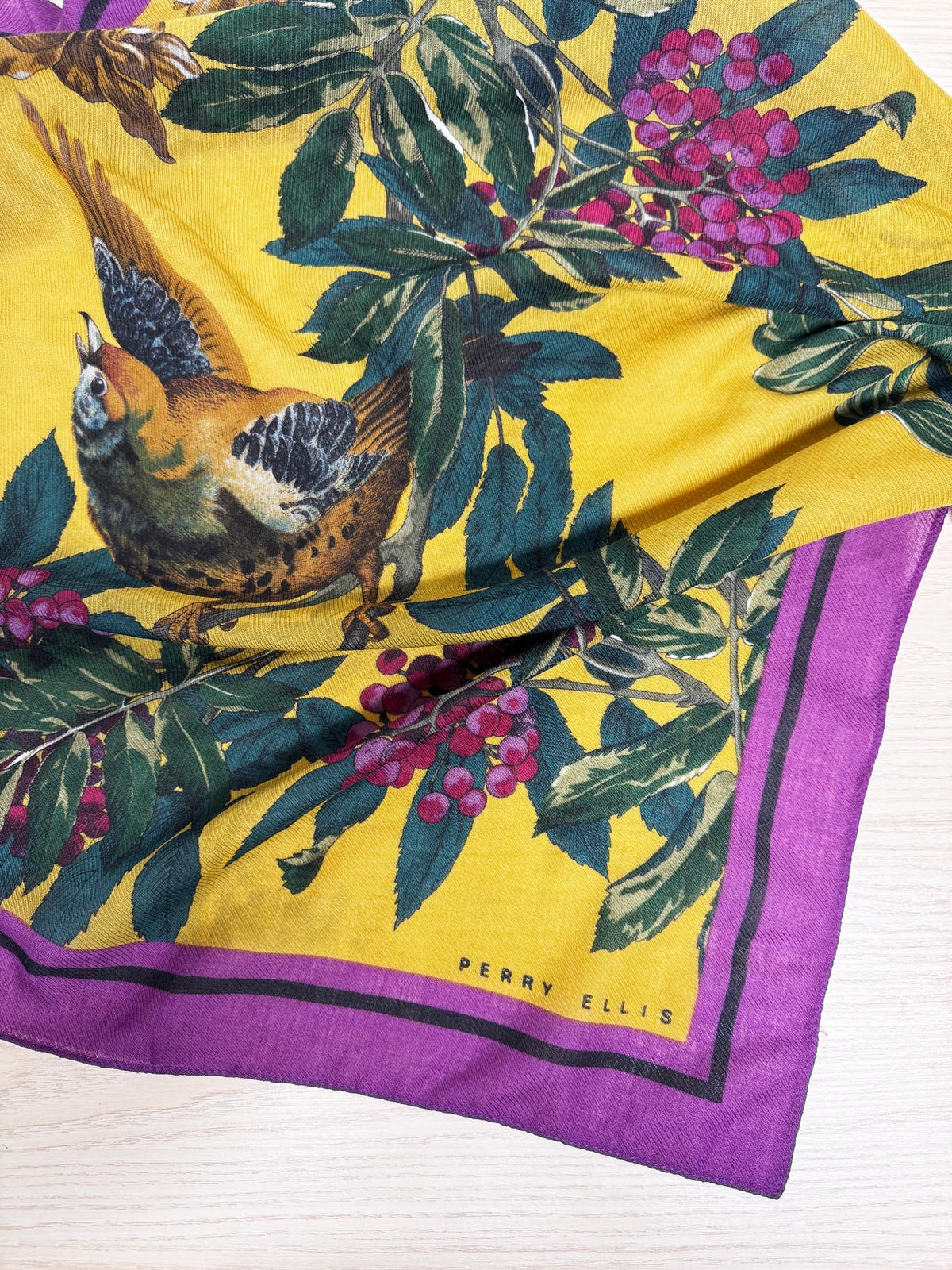 vintage perry ellis wool bird in nature square woven scarf