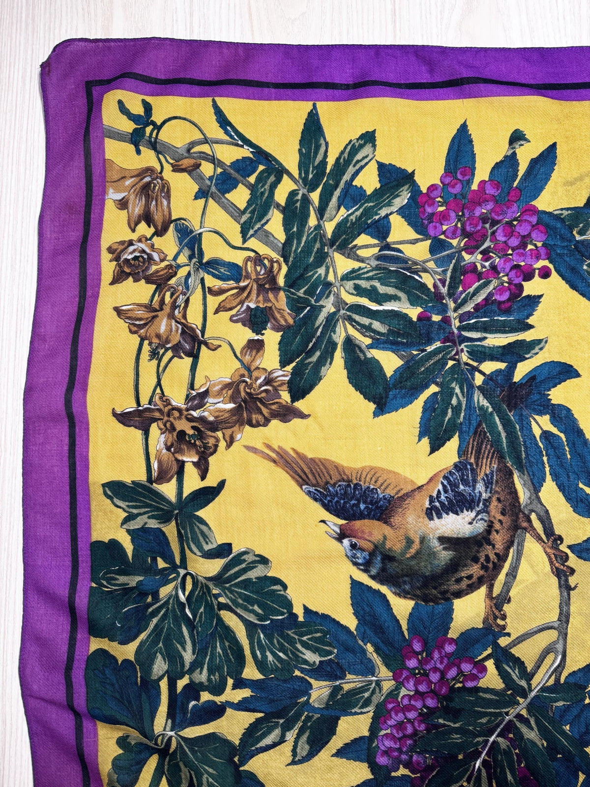 vintage perry ellis wool bird in nature square woven scarf