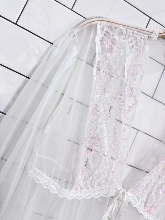 vintage ilise stevens lace trim chiffon robe