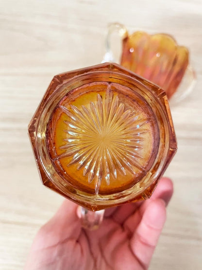 x2 vintage carnival glass irredescant creamer + sugar bowl set - good market thrift store