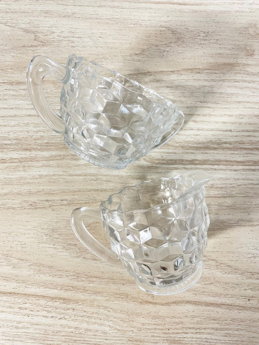 x2 vintage geo depression glass creamer + sugar bowl set - good market thrift store