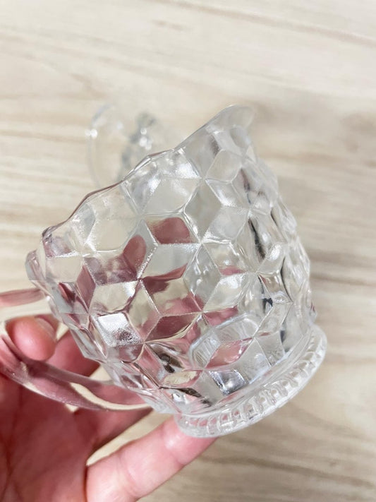 x2 vintage geo depression glass creamer + sugar bowl set - good market thrift store