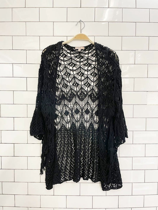 blu pepper vintage crochet fringe cardigan - good market thrift store