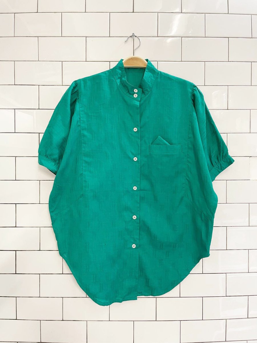 vintage 80s kampik green pocket square shirt - good market thrift store