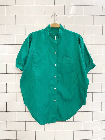 vintage 80s kampik green pocket square shirt - good market thrift store