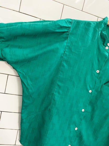 vintage 80s kampik green pocket square shirt - good market thrift store