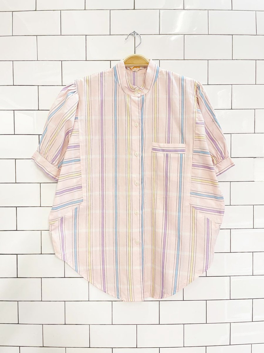 vintage 80s kampik pink stripe shirt - good market thrift store