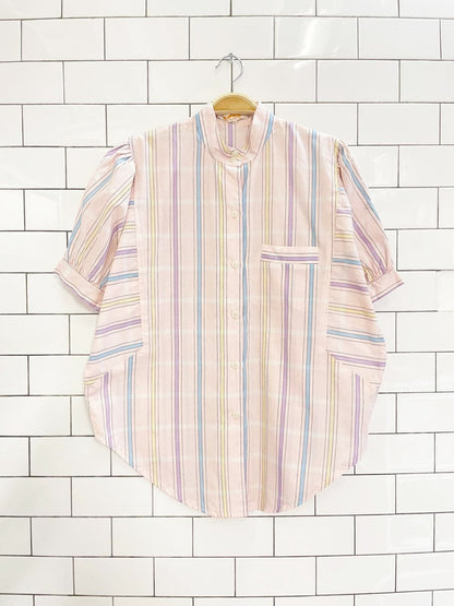 vintage 80s kampik pink stripe shirt - good market thrift store