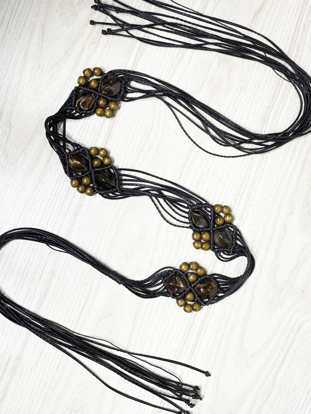 y2k boho beaded faux leather tie waist belt