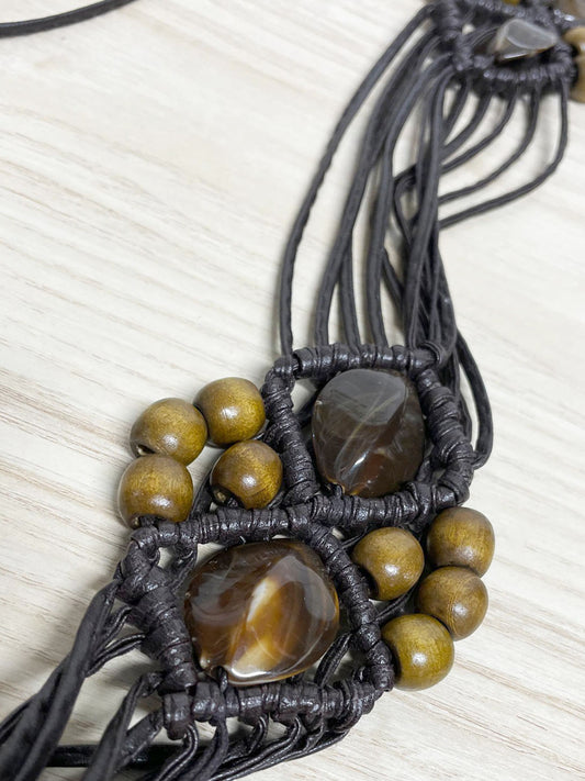 y2k boho beaded faux leather tie waist belt