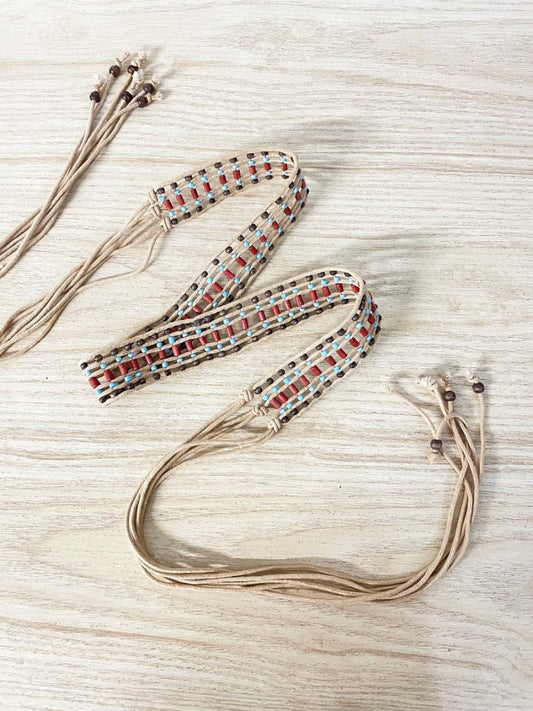 y2k boho beaded tie waist belt - good market thrift store