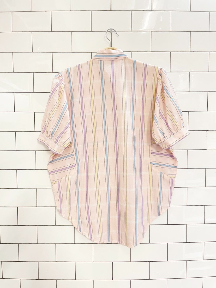 vintage 80s kampik pink stripe shirt - good market thrift store