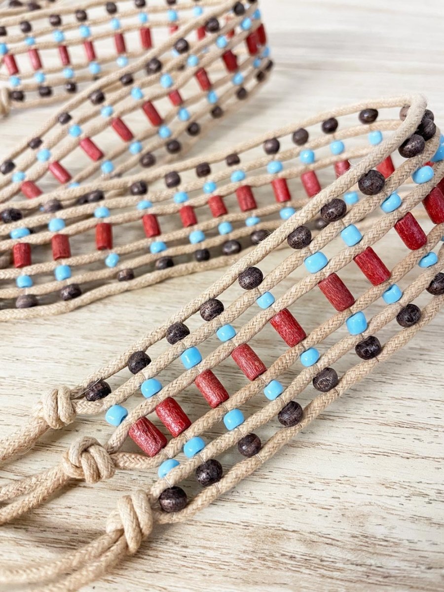 y2k boho beaded tie waist belt - good market thrift store