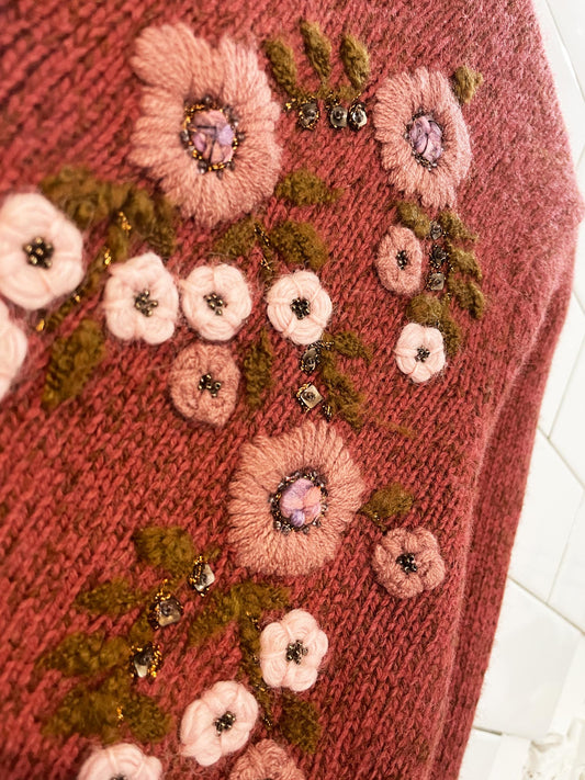 nwt vintage 00s sarah spencer wool-blend floral embroidered cardigan