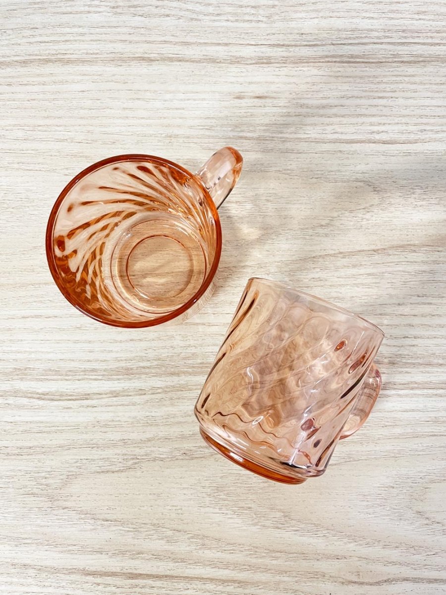 x2 vintage arcoroc france rose swirl glass mugs - good market thrift store