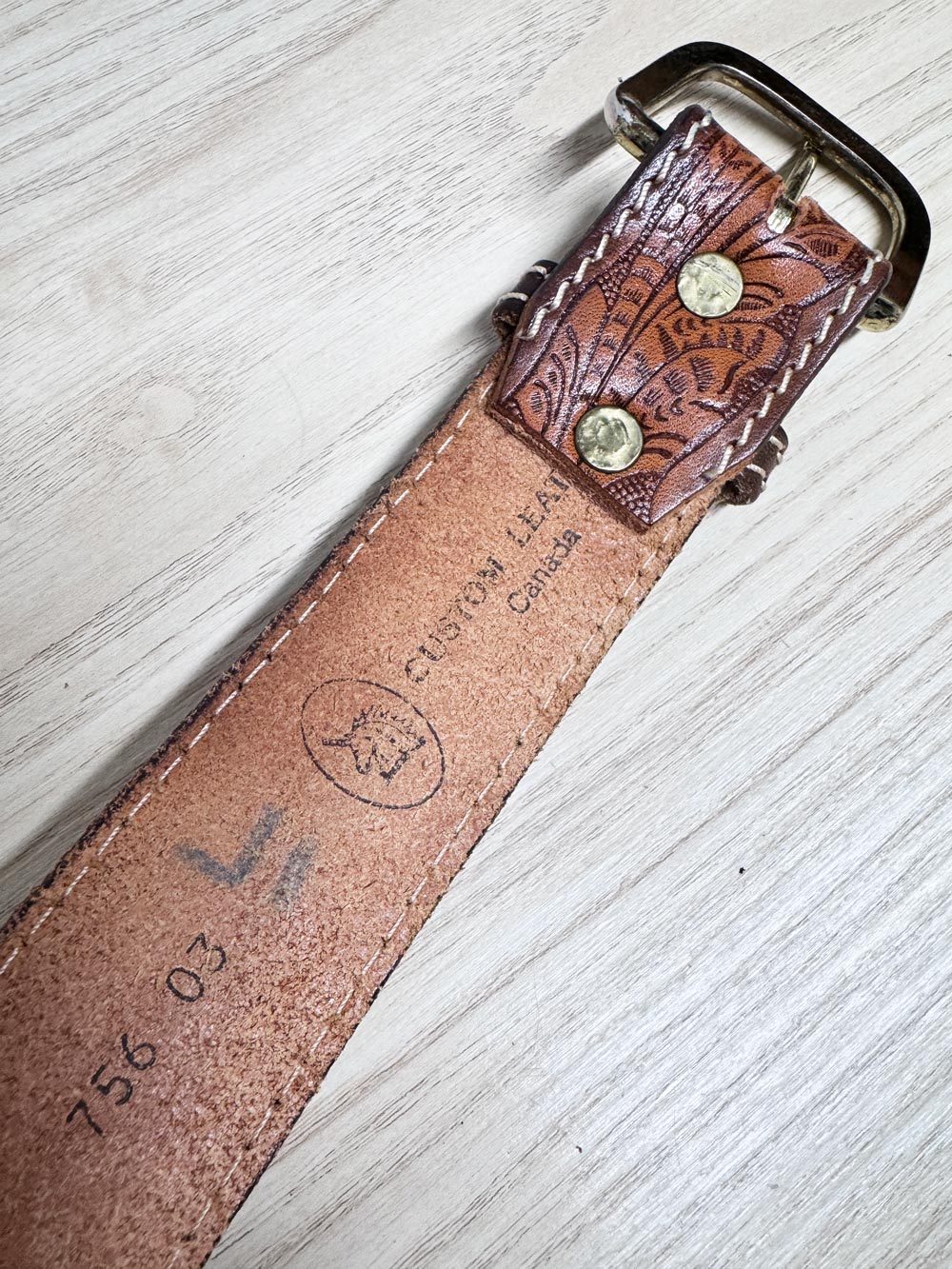vintage custom leather floral tooled leather belt | made in Canada