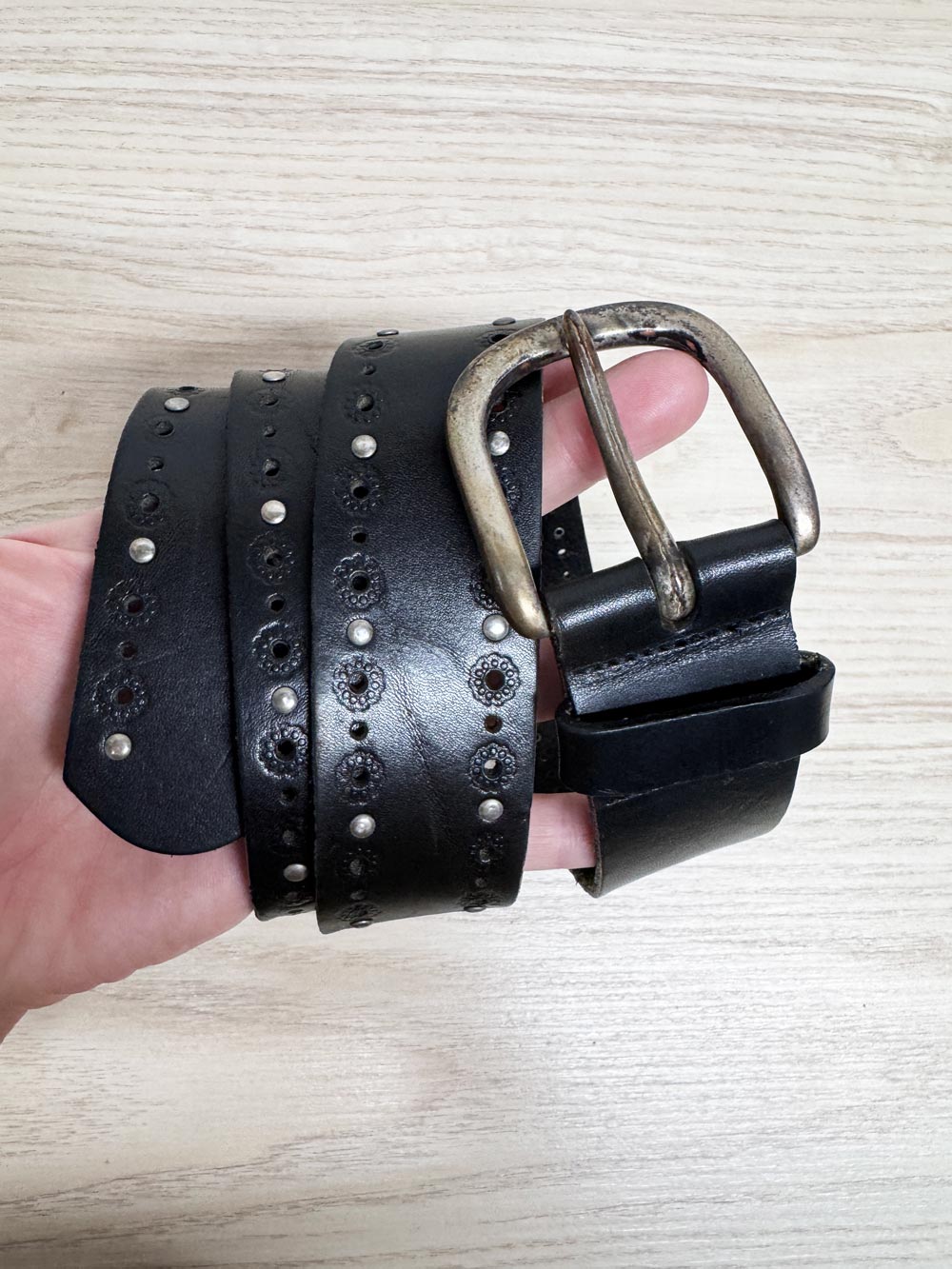 vintage 00s silver buckle studded leather belt | made in Italy