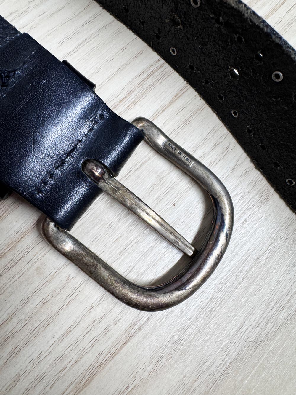 vintage 00s silver buckle studded leather belt | made in Italy
