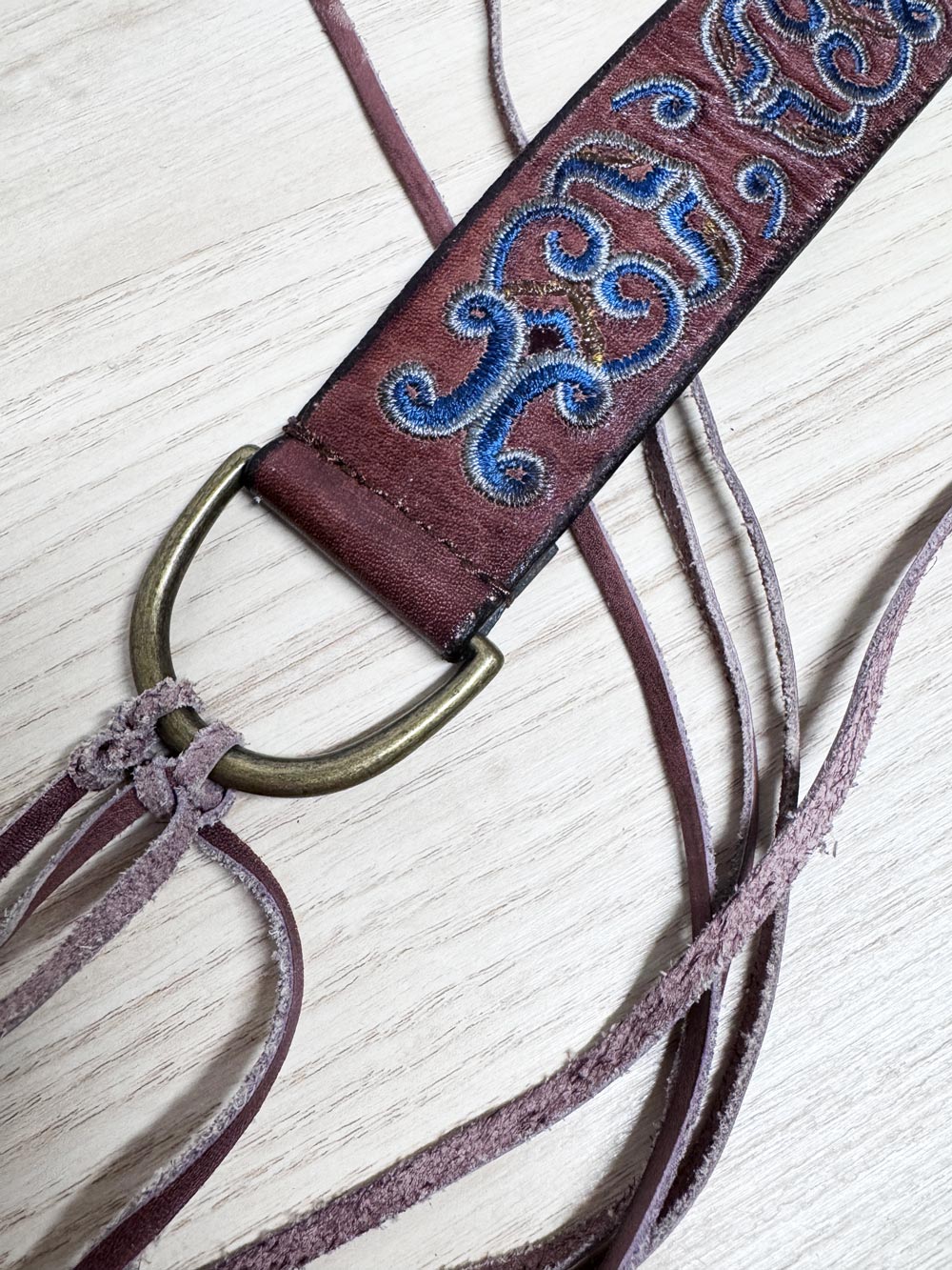 y2k american eagle leather embroidered tie waist belt